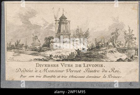 La pagina del titolo Diverses Vues de Livoni. (Le moulin); le Prince, Jean-Baptiste (1734-1781); 1765 (1765-00-00-00-1765-00-00); Brandel, Konstanty-Collection, Estonia, le Prince, Jean-Baptiste (1734-1781). Diverses Vues de Livoni - illustrazioni, Leitgeber, Witold - collezione, Vernet, Claude -Joseph (1714-1789), dar (provenienza), francese (cultura), paesaggi, cartoline Foto Stock