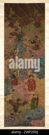 Un dipinto di pergamena cinese raffigurante un pantheon di divinità taoiste, creato nel XVIII-XIX secolo, conservato nella collezione Jerzy Knothe. Foto Stock
