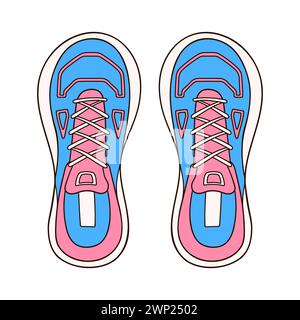 Sneaker casual da donna in stile cartoni animati. Icona del design disegnata a mano, logo per negozio di scarpe, negozio. Illustrazione vettoriale isolata su un bianco Illustrazione Vettoriale