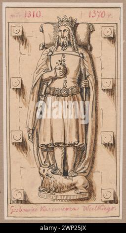 Raffigurazione del re Casimiro il grande sulla sua lapide nella cattedrale di Wawel a Cracovia, una scultura gotica del XIV secolo di Aleksander minore, che mette in risalto il re e le figure con provenienza storica. Foto Stock