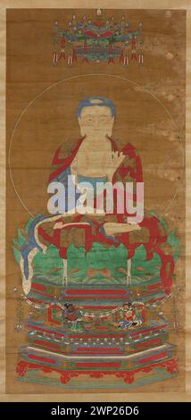 Un dipinto di pergamena cinese raffigurante Buddha come guaritore, datato al XVIII-XIX secolo, conservato nella collezione Jerzy Knothe. Foto Stock