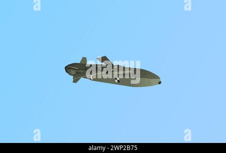 Taurus Cruise Missile sul cielo, modello 3D in polietilene basso. Taurus Cruise Missile in cielo. Modello semplice in polietilene basso, immagine simbolo. Missile terra-aria, equipaggiamento militare, volo autonomo, volo a bassa quota. 3D Concept Military M001s06 taurus cruise missile Foto Stock