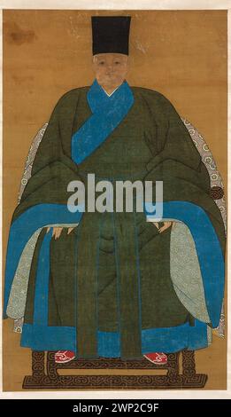 Un ritratto a scorrimento verticale dell'era Qing (1644-1911) che raffigura Mingowski May, dimostrando tecniche di pittura cinesi e ritrattistica tradizionale. Foto Stock