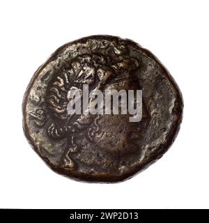 Moneta marrone di Pantikapaion, fine II-i secolo a.C., raffigurante testa di Dioniso, monogrammi, archi e armamento; raccolto da Terlecki Ignacy. Foto Stock