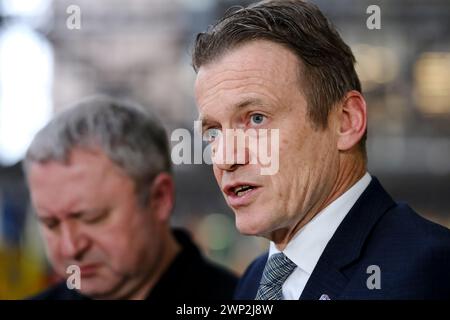 Bruxelles, Belgio. 5 marzo 2024. Dichiarazione stampa di Paul VAN TIGCHELT, ministro della giustizia a Bruxelles, Belgio, il 5 marzo 2023. Crediti: ALEXANDROS MICHAILIDIS/Alamy Live News Foto Stock