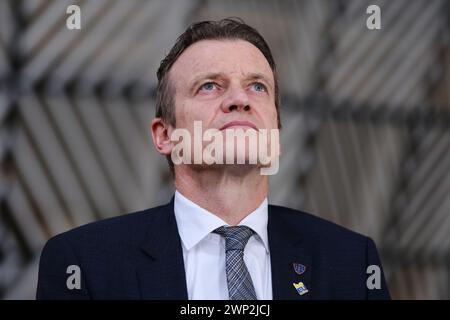 Bruxelles, Belgio. 5 marzo 2024. Dichiarazione stampa di Paul VAN TIGCHELT, ministro della giustizia a Bruxelles, Belgio, il 5 marzo 2023. Crediti: ALEXANDROS MICHAILIDIS/Alamy Live News Foto Stock