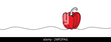 Una linea continua che disegna tutta la paprika. Concetto di peperone fresco. Illustrazione Vettoriale
