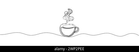 Disegno a linea continua della tazza di caffè. Illustrazione vettoriale Teacup One Line art Illustrazione Vettoriale