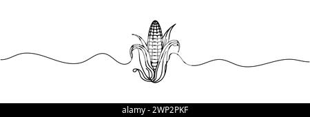 Disegno continuo su una linea. Verdure due mais. Illustrazione vettoriale. Illustrazione Vettoriale