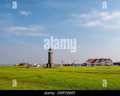 Lighthouse Memmertfeuer sull'isola della Frisia orientale Juist, bassa Sassonia, Germania Foto Stock