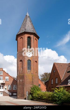 Campanile a Wyk a Foehr, isola della Frisia settentrionale, Schleswig-Holstein, Germania Foto Stock