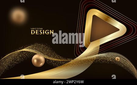 Vettore astratto colore brillante gold wave elemento di design con effetto glitter su sfondo scuro. Illustrazione Vettoriale