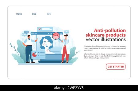 Illustrazione dei prodotti per la cura della pelle antinquinamento. Difendere la salute della pelle con formule che migliorano la barriera. La protezione urbana incontra la scienza della cura della pelle. Illustrazione vettoriale. Illustrazione Vettoriale