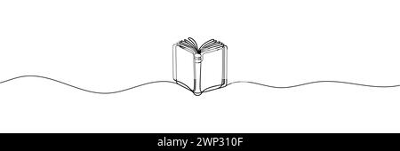una linea disegna un libro aperto una riga. Illustrazione Vettoriale