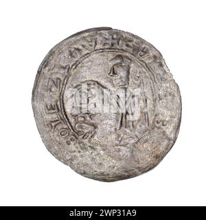 Brakteat; Boles Aw III Krzywousty (KSI polacco; 1107-1138); 1135-1138 (1135-00-00-1138-00-00); Bolesław III Krzywousty (Principe di Polonia - 1086-1138), Bolesław III Krzywousty (Principe di Polonia - 1086-1138) - iconografia, Wojciech (Saint - ca. 956-997), vescovo (iconogr.), vescovi, gesto di cura (iconogr .), klęczący książę (ikonogr.), męczennicy, pastorał, pastorał (ikonogr.), romański (stilo), szata liturgiczna (ikonogr.), szaty liturgiczne, średniowiecze (epoka) Foto Stock