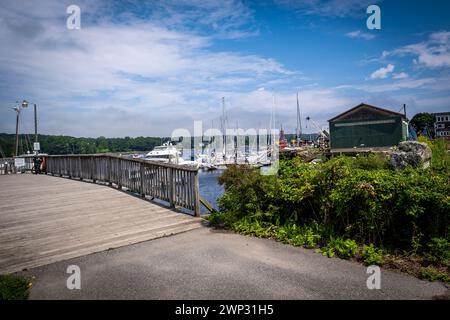 Cantiere navale e porto a Belfast, cittadina a nord del Maine, Stati Uniti Foto Stock