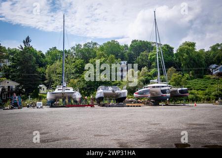 Cantiere navale e porto a Belfast, cittadina a nord del Maine, Stati Uniti Foto Stock