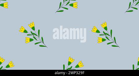 Motivo senza cuciture con fiori gialli su sfondo grigio, illustrazione vettoriale Illustrazione Vettoriale