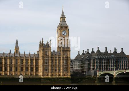 Londra, Regno Unito. 3 marzo 2024. Veduta delle camere del Parlamento a Westminster, Londra. Il 6 marzo 2024, Cancelliere dello Scacchiere, Jeremy Hunt consegnerà il suo bilancio primaverile. (Foto di Steve Taylor/SOPA Images/Sipa USA) credito: SIPA USA/Alamy Live News Foto Stock