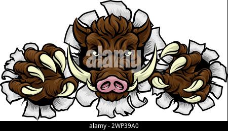 Mascotte sportivo di maiale di cinghiale Razorback Warthog Illustrazione Vettoriale