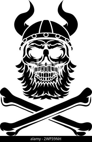 Casco vichingo Guerriero Skull Pirate Cross Bones Illustrazione Vettoriale