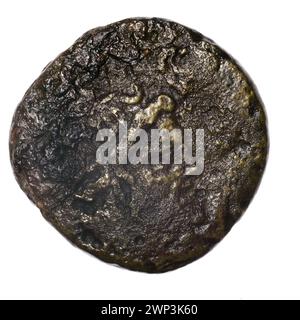 Moneta marrone di Pantikapaion, fine II-i secolo a.C., raffigurante testa di Poseidone, navi, prua e attributi del tridente, parte della collezione Terlecki Ignacy. Foto Stock