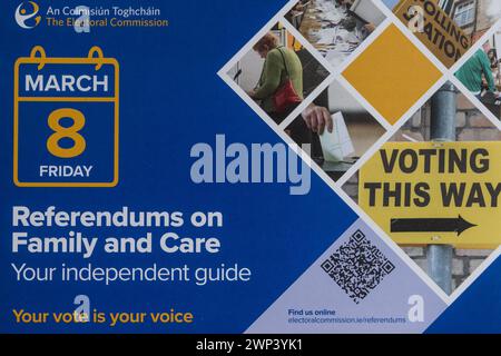 Irlanda. 5 marzo 2024. L'Irlanda si reca alle urne di venerdì 8 marzo per votare due referendum su famiglia e assistenza. Un voto "sì” significherà che la Costituzione cambia, mentre un voto "no” significa che rimane invariato. La commissione elettorale è stata messa sotto fuoco per non aver fornito un libro informativo per i referendum a tutte le famiglie irlandesi. Foto: Andy Gibson. Credito: AG News/Alamy Live News Foto Stock