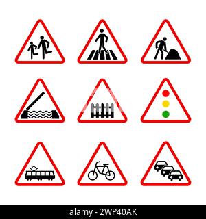 Segnali stradali prioritari. Segnali stradali obbligatori. Norme sulla circolazione stradale. Illustrazione vettoriale. immagine stock. EPS 10. Illustrazione Vettoriale