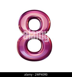 set di numeri 3d in metallo rosa, numero nove, rendering 3d. Foto Stock