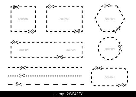 Set di taglio carta forbici taglio contorno per la stampa di cornici. Illustrazione vettoriale. Immagine stock. EPS 10. Illustrazione Vettoriale