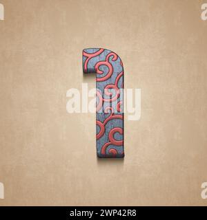 set di numeri in legno decorato, rendering 3d, uno Foto Stock