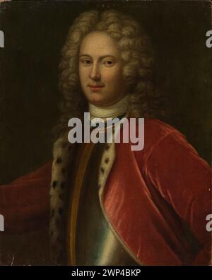 ritratto del xviii secolo di un giovane che indossa una parrucca e un'armatura à la lion, che rappresenta la ritrattistica maschile e la moda del periodo. Foto Stock