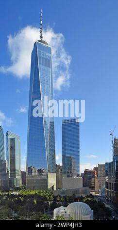 One World Trade Centre o Freedom Tower Skyscraper, Ground Zero, Lower Manhattan, New York City, New York, New York, STATI UNITI Foto Stock