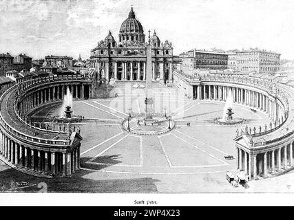 Basilica di San Pietro, Piazza San Pietro, Vaticano, Roma, architettura, simmetria, Italia, illustrazione storica intorno al 1898 Foto Stock