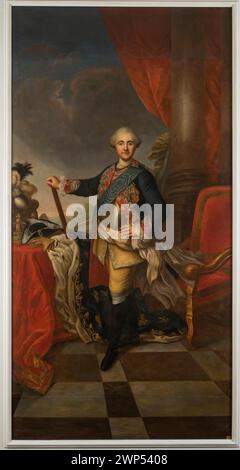 Ritratto di Stanisław August Poniatowski (1732-1798) in armatura Kirys, creato prima del 1768, che illustra l'abbigliamento militare reale. Foto Stock