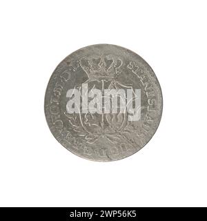 Una moneta del 1767 di 2 corone del regno di re Stanisław August Poniatowski, che mostra la denominazione e i simboli reali. Foto Stock