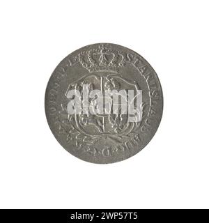Una moneta da 2 corone grosze coniata nel 1767 sotto il re Stanisław August Poniatowski, che mostra le insegne reali e la denominazione. Foto Stock