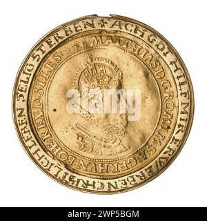 2 ducati (moneta nella cornice); Maciej II Asburgo (imperatore romano-tedesco; 1557-1619); 1613 (moneta) (1613-00-00-1613-00-00); Asburgo (famiglia), Maciej II (imperatore romano-tedesco-1557-1619), Maciej II (imperatore romano-tedesco-1557-1619)-iconografia, ordine della Runa d'oro, Wrocław (stemma), scudo municipale delle Erbe, monete in codice, Cocofanetto, monete in codice in codice in codice. busto da uomo, busto maschile in crisi, busto da uomo in armatura, ritratto maschile a destra, ritratti, ritratti dei governanti, scudo a quattro piste con campo cardiaco, stemma, scudi, scudi Foto Stock