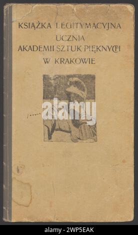 Mostra la carta d'identità dello studente di Józef Tadeusz Makowski dell'Accademia di Belle Arti di Cracovia, 1905, con fotografie e ritratti, illustrando la documentazione accademica e l'iconografia artistica. Foto Stock