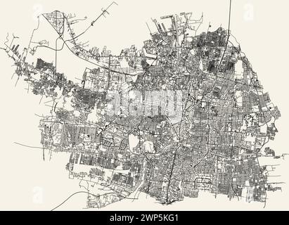 Mappa stradale della città di Surabaya, Giava Orientale, Indonesia Illustrazione Vettoriale