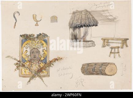 Dipinto "Dettagli e oggetti dalla Capanna della vedova" di Ferdynand Ruszczyc (1870-1936), 1914, che mostra oggetti devozionali e scenografia teatrale. Foto Stock