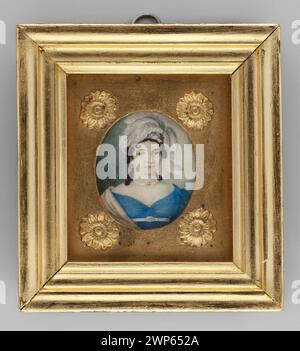 Ritratto di Salomea da Janowa Buchowieckie Glian; Suchodolski, gennaio (1797-1875); 1820 (1815-00-00-1820-00-00); Biedermeier (stile), gioielli, regalo (provenienza), donna, orecchini, miniature polacche, copricapo, strisce, ritratti di en face, ritratti femminili, abiti, sciarpe Foto Stock