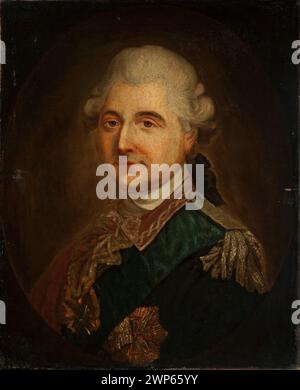 Un ritratto del XIX secolo del re Stanisław August Poniatowski (1732-1798) in uniforme dei cadetti di Marcello Bacciarelli, con insegne militari e composizione ovale, conservato come dono. Foto Stock