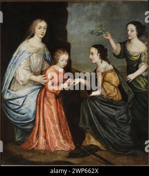 Dipinto del matrimonio mistico di Santa Caterina d'Alessandria, creato da uno sconosciuto pittore polacco nel 1659. L'opera illustra il santo in una scena religiosa ed è conservata come parte di una collezione donata. Foto Stock