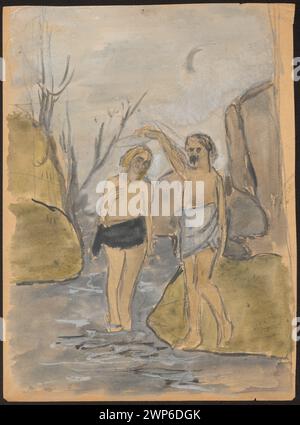 Intorno al 1909, Tadeusz Makowski dipinse il Battesimo di Cristo, raffigurando Gesù, Giovanni Battista e il fiume Giordano con barche, enfatizzando la narrazione e la composizione bibliche, registrate con provenienza. Foto Stock