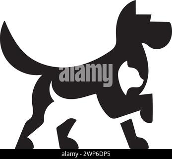 Illustrazione vettoriale con logo silhouette per cani e gatti, simbolo per la cura degli animali domestici isolato su sfondo bianco Illustrazione Vettoriale