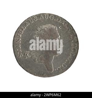 1768 moneta d'argento polacca da 2 corone coniata per il re Stanisław August Poniatowski da Fryderyk Wilhelm Sylm a Varsavia, che mostra la denominazione e i simboli reali. Foto Stock