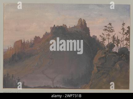 Disegno paesaggistico del Castello Chojnik a Jelenia Góra e dei Monti Karkonosze di Hans Sturteavant (fl. CA 1885), 1850-1885, dal Museo Schlesisches der Bildenden Künste, Wrocław. L'opera raffigura terreni montuosi, rovine del castello e tradizione paesaggistica tedesca. Foto Stock