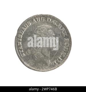 Una moneta a corona coniata nel 1766 sotto il re Stanisław August Poniatowski, progettata da Fryderyk Wilhelm Sylm, che mostra motivi reali e iscrizioni. Foto Stock