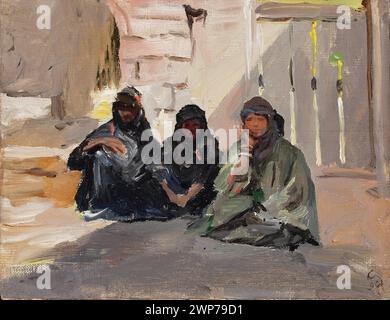 1901 dipinto di Jan Cieśki raffigurante donne beduine durante un viaggio in Palestina, parte delle collezioni d'arte statali di Varsavia, che documenta l'abbigliamento regionale e le scene di viaggio. Foto Stock